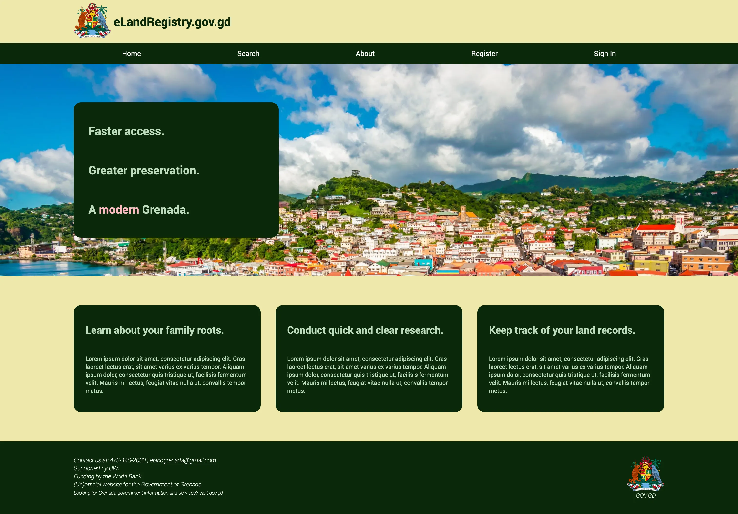 Visit my redesign of the Grenada Land Registry homepage.